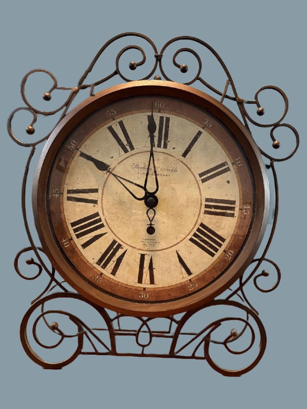 Sterling & Noble Mantel or Wall Clock Decorative Scrollwork Antiqued Face